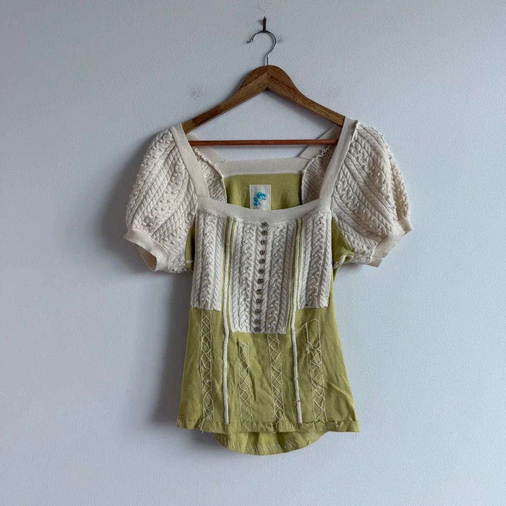 Anthropologie C. Keer Cotton and Wool Puff Sleeve T-Shirt Size Small